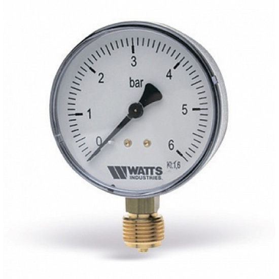 Манометр 80мм Watts 16 Bar нижнее подключение пластик 1/2" - 1